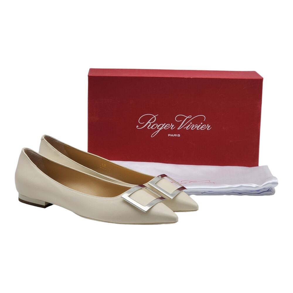 Roger Vivier Gommettine Ball Leather Ballet Flats in Beige IT 40 US 10 $750
